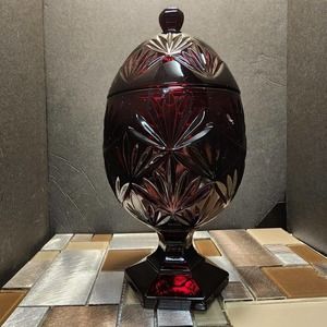 VTG LUMINARC DURAND CRISTAL D'ARQUE RUBY RED EGG SHAPED CANDY DISH 8.5in